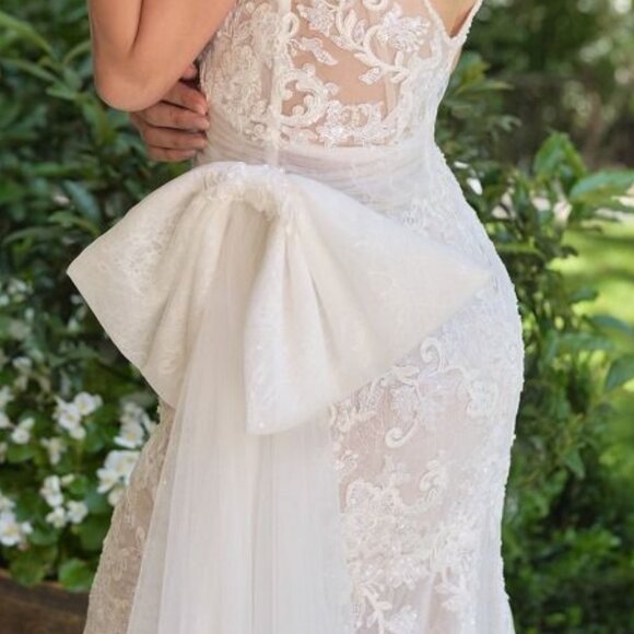 New Off White Nude Wedding Tulle Gown w/ Side Hip Bow & Floral Lace CD WL068 - Picture 11 of 13